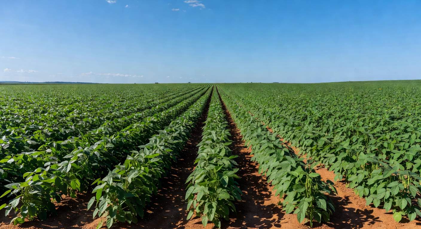 Plantação de soja no Brasil com preços estáveis no mercado apesar da alta do dólar.