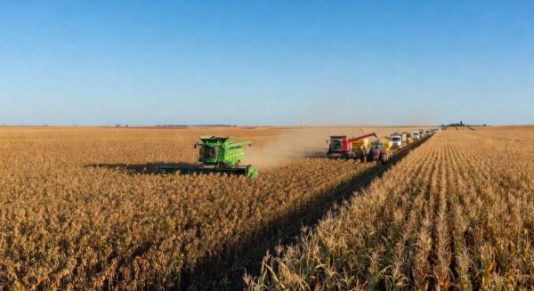 Lavouras de grãos no Brasil, destacando produção de soja e milho na safra 2023/24, superando Argentina em 155%.