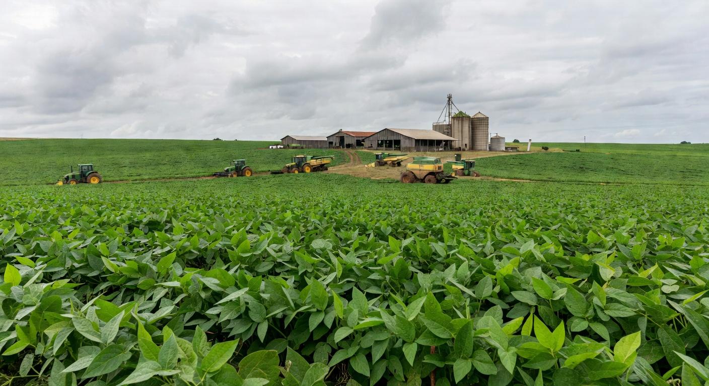 Plantação de soja no interior de São Paulo, representando desafios no agronegócio brasileiro.