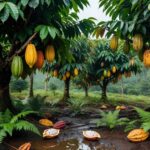 Plantação de cacau na Bahia, representando proposta de lei para rótulo de chocolate com 35% de cacau.