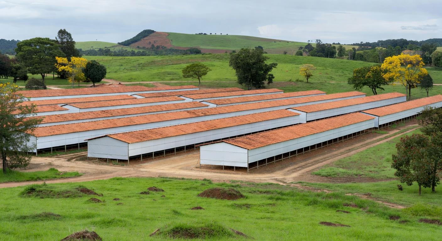 Granja de frangos no interior do Brasil, ilustrando equilíbrio incerto na oferta e demanda de aves.