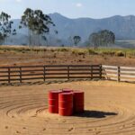 Competidores participam de prova de três tambores durante evento que reúne milhares de atletas e cavalos em Tietê (SP) — Foto: TV TEM/Reprodução