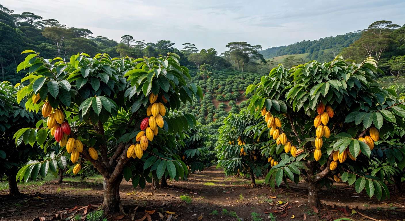 Plantação de cacau em Minas Gerais, investimento em pesquisa para polo de produção.